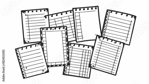 Hand drawn collection of ripped notebook paper pages grid vector