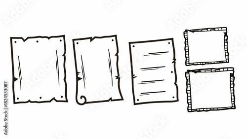 Set of 10 old brownish paper sheets with torn edges vector illustration