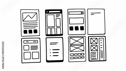 Doodle wireframe ui ux elements vector set for web and app design