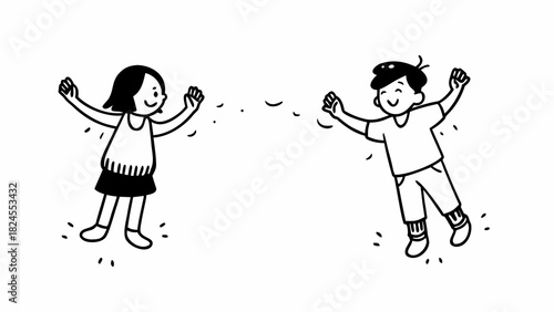 Happy doodle kids dancing clapping singing fun joyful playful vector illustration