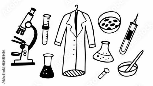 Doodle set of 10 laboratory tools vector illustration scalable scientific icons