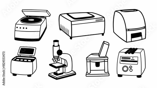 Doodle set of 10 laboratory machines vector illustration scalable eps icon
