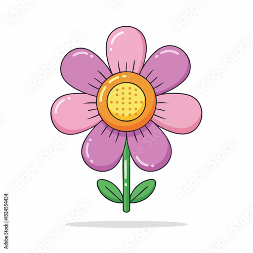 Cute cartoon flower with vibrant pink and purple petals.