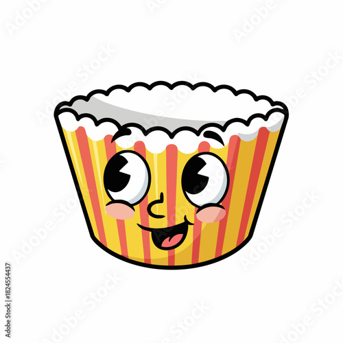 Cartoon Cupcake Liner with a Cheerful Face and Striped Design.