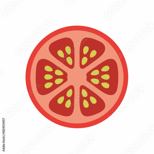 Stylized red tomato slice vector graphic icon.