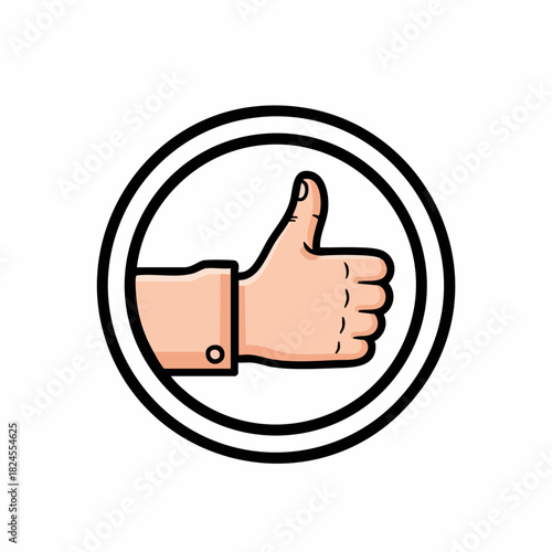 Thumb up hand gesture inside a black circle representing approval and agreement.