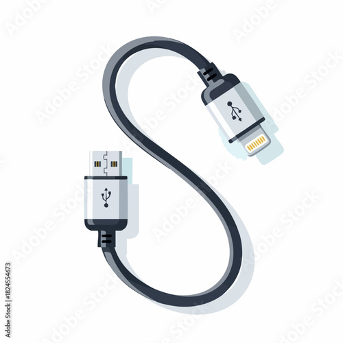 Black and white USB cable with lightning connector for charging devices.