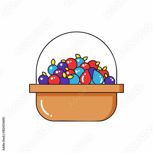 Basket overflowing with colorful berries, a delightful harvest illustration.