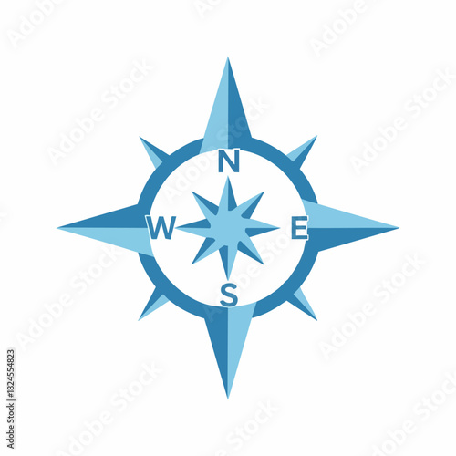 Blue Compass Rose Navigation Tool Pointing Directions North South East West.
