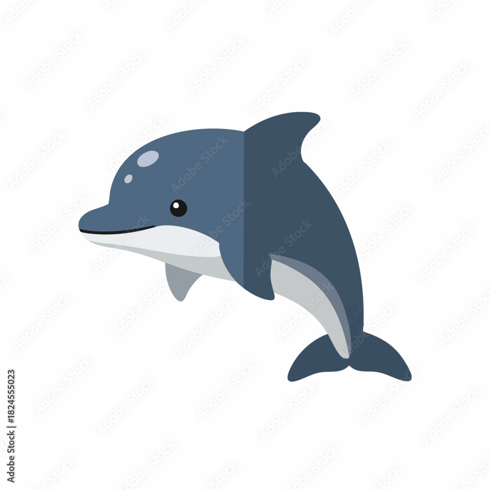 Fototapeta premium Cartoon Dolphin Illustration - A Playful Marine Mammal in Vector Art.