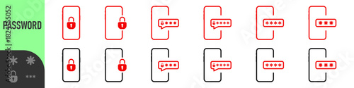 Phone password. Password protected icon. Phone with enter password code, verification security authorization Two step authentication. Notification button and entering a code on the screen