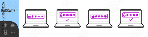 Two steps authentication icon. Verification or sms with code message confirmation for account login. Multi-factor authentication verification code. Laptop password verification or sms with push code