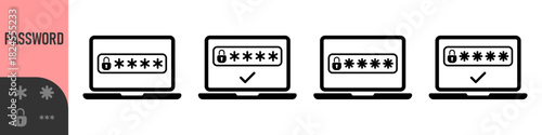 Two steps authentication icon. Verification or sms with code message confirmation for account login. Multi-factor authentication verification code. Laptop password verification or sms with push code