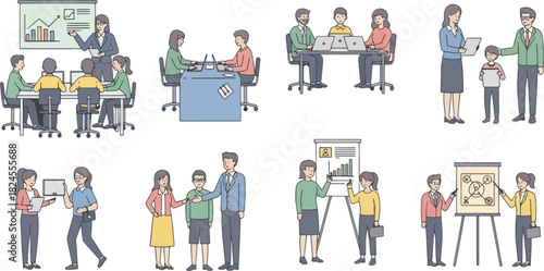 Businesspeople Working and Presenting in Modern Office Environment