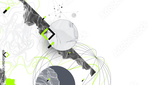 Abstract wireframe background. Modern science art elements. Surface illustration.