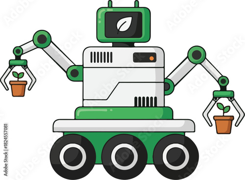 Modern Agricultural Robot Managing Seedlings for Sustainable Farming Technology Concept