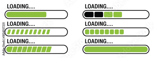Loading bar progress icons for system software update, download and installation process, vector symbols for user interface, technology applications, web and app design, modern clean style.