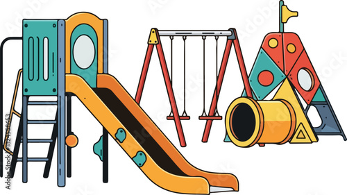 Colorful Modern Playground Equipment Illustration for Kids Outdoor Fun and Recreation