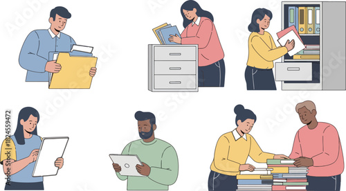 Diverse People Working with Files and Books in Office Environment