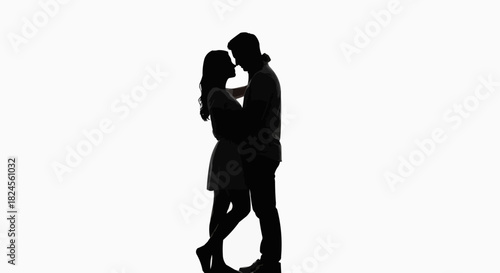 Silhouette of a loving couple embracing each other.