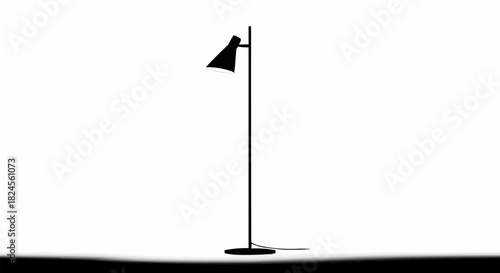Minimalist black floor lamp silhouette isolated on a white background.