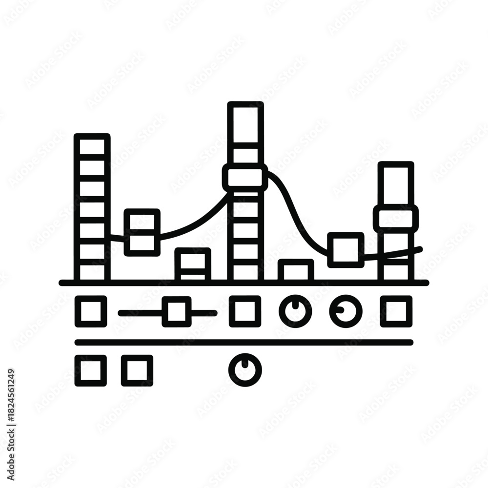 Obraz premium Minimalist line art illustration of a bar graph with a trend line for data visualization and analytics