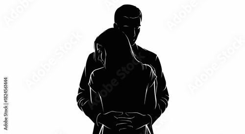 Silhouette of a couple embracing closely in a tender moment.