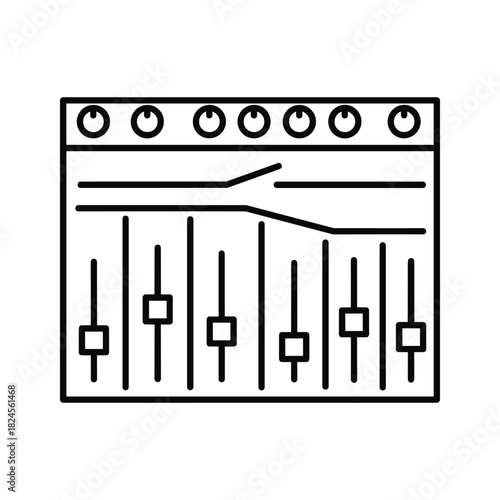 Audio mixer console with faders and knobs for sound control and music production in a studio setting