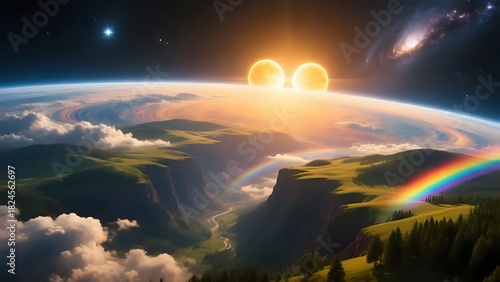 Wallpaper Mural Vibrant Alien Planet Landscape with Rings and Colorful Cosmic Skies Torontodigital.ca