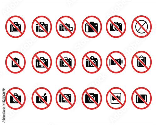 No Photography Allowed Sign Collection in Modern Minimalist Style Design