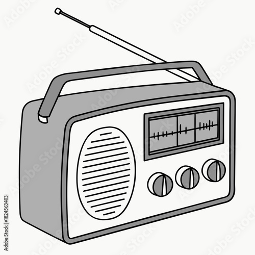 Simple illustration of a vintage portable radio with an extended antenna vintage radio