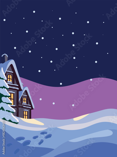 Winter Landscape at Night Background
