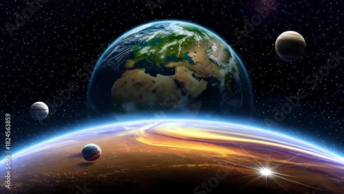 Wallpaper Mural Vibrant Alien Planet Landscape with Rings and Colorful Cosmic Skies Torontodigital.ca