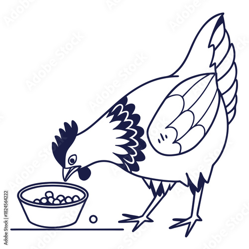 Chicken Eating from a Bowl Line Art bird poultry