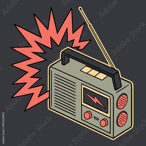 Stylized Retro Radio with Sound Burst Keywords: radio, retro, vintage, portable, audio, music