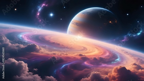 Wallpaper Mural Vibrant Alien Planet Landscape with Rings and Colorful Cosmic Skies Torontodigital.ca