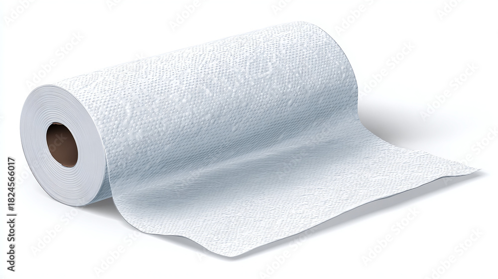 Obraz premium A roll of paper towels sits elegantly, ready for use. The texture and soft white color convey cleanliness and utility. Perfect for spills and messes.