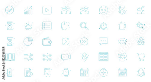 Minimalist Light Blue Outline Icons Set for Web Design App Development User Interface Projects