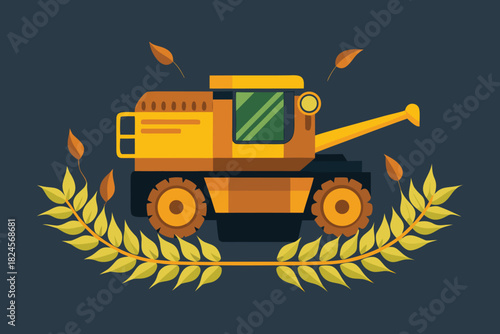 Vintage Combine Harvester with Floral Garland – Realistic Vector Illustration