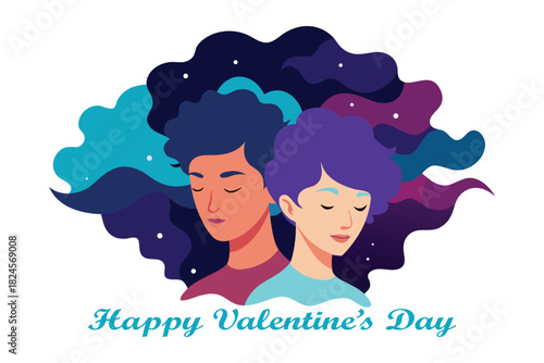 Cosmic Nebula Hair Couple – Valentine Abstract Vector