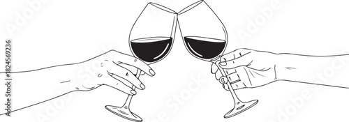 Toast with Wine Glasses in Hand Drawn Style Illustration Isolated