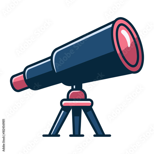 Illustration of a telescope on a tripod designed for astronomical observation.
