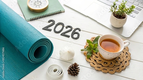 2026 Wellness Concept with Yoga Mat and Tea - 2