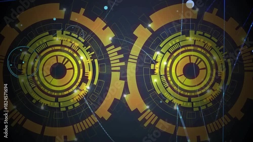 HUD pair pulsing, rotating after flare expanding into glow, traces orbiting, showing network