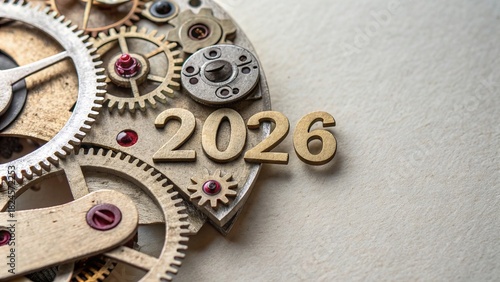 Intricate Clockwork Gears Highlighting 2026 Milestone - 3