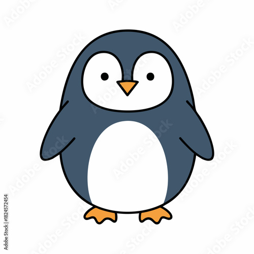 Cute Cartoon Penguin with White Belly and Orange Feet.