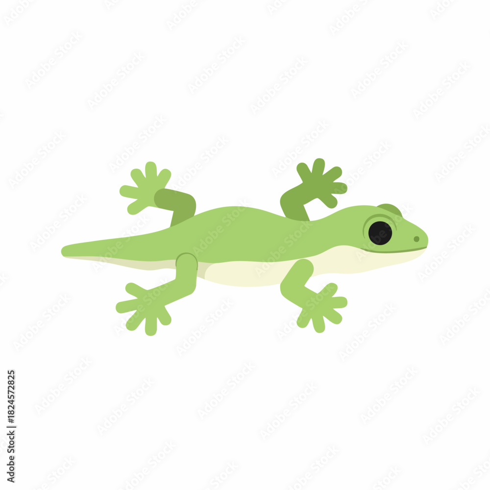 Fototapeta premium Vibrant Green Gecko Lizard with Large Black Eyes Illustration.