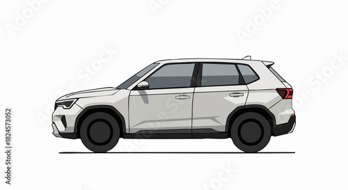 Modern white SUV car side profile view isolated.
