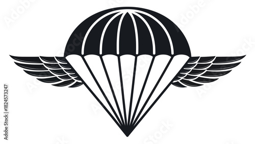 Bold skydiving badge design for aviation enthusiasts, symbolizing adventure and freedom, ideal for apparel or logo, originally a scalable vector graphic