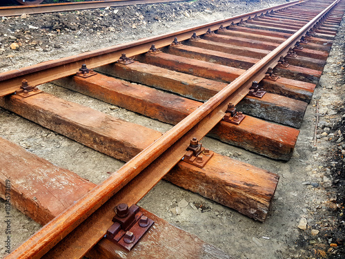 Old railroad tracks railway empty background.